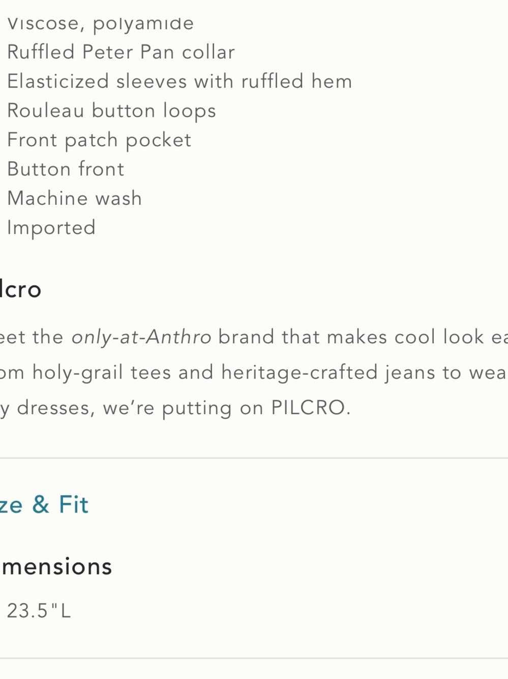 Keira cotton button front blouse by Pilcro. Long sleeve velvet edition NWT. XS - Picture 7 of 7
